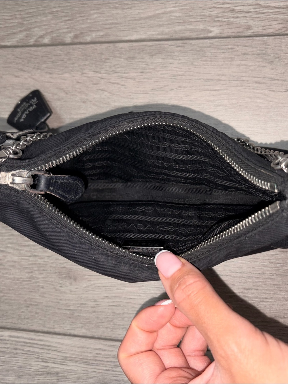 Prada Black Nylon Shoulder Bag with Chain Handle - Picture 5 of 6